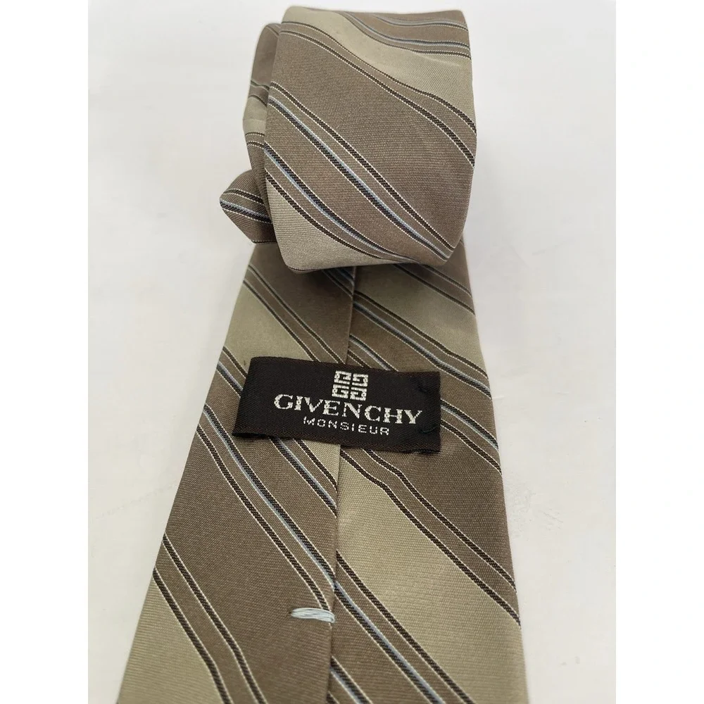 Vintage GIVENCHY Monsieur‎ Neck Tie Mens Brown Blue Stripes Retro 3